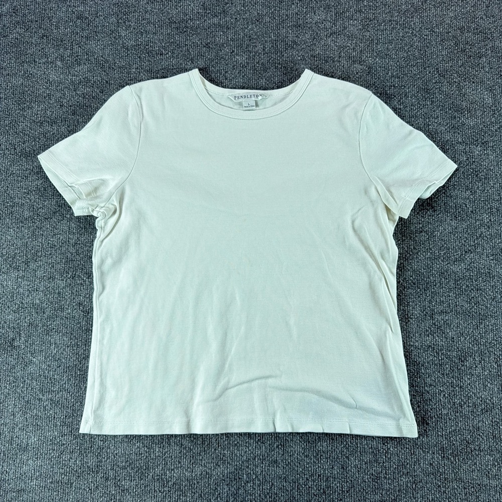 Pendleton Womens Cream White 100% Cotton Short Sleeve Crew Neck T-Shirt Size L